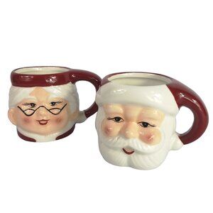 Pottery Barn Santa And Mrs. Clause Mugs 3d Christmas Vintage Inspired Cups